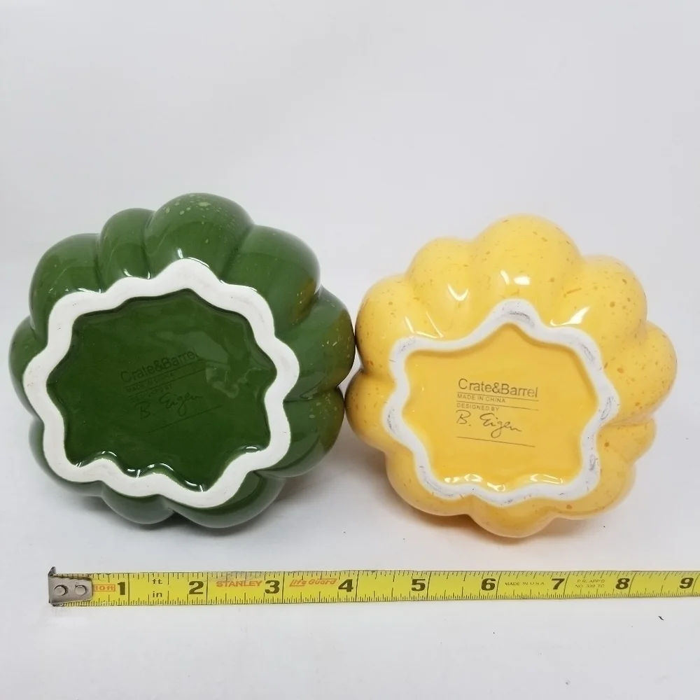 Crate and Barrel Flecked Vase Planter Gourd Squash Yellow Green Signed B Eigler